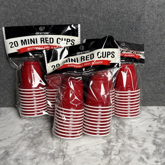 3 Packs 20 Ct Drinkmate Mini Red Cups Disposable Plastic Shot Glasses Party (60) - Picture 1 of 2